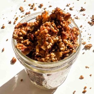 a mason jar filled with grain free granola